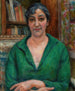 portret van een vrouw met een groen trui - Józef Pankiewicz — weergave van het kunstwerk