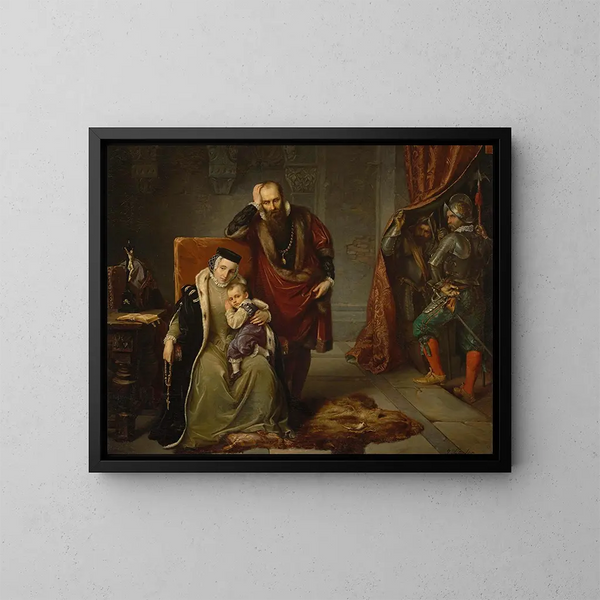 van Catherine Jagellon met haar zoon Sigismond in de gevangenis - Józef Simmler — ingelijst kunstwerk aan de muur