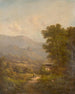 Landschap met een bergweg en kasteelruïnes - Karl Hermann — weergave van het kunstwerk