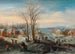 Landschap in de winter met vele figuren in een dorp - Karel Beschey — weergave van het kunstwerk