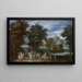 van een Schilderij van Cavaliers en wandelaars op een pad in een rivierlandschap - Karel Beschey — ingelijst kunstwerk aan de muur