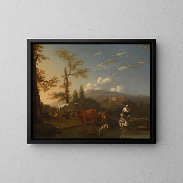 Italian landscape painting - Karel Dujardin — framed artwork on a wall