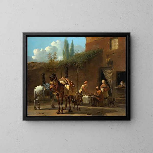 Muletiers dans une auberge - Karel Dujardin — framed artwork on a wall
