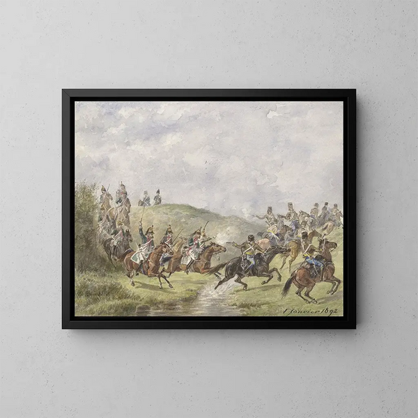 Dragons français et hussards autrichiens - Karel Frederik Bombled — framed artwork on a wall