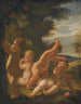 van een schilderij met vier putti die spelen in een landschap - Karel Škréta — weergave van het kunstwerk