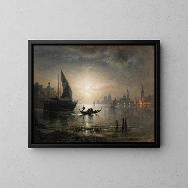 Venice, a moonlit night in the basin - Karl Heilmayer — framed artwork on a wall