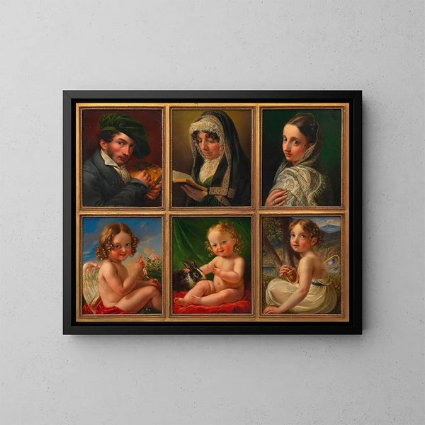 Self-portrait with six family portraits - Karl Joseph Aloys Agricola — framed artwork on a wall