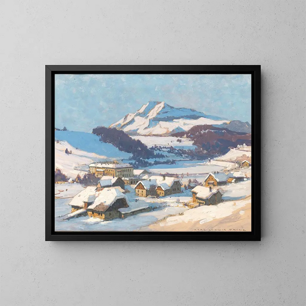 Pont de Vienne et montagne Tscher sous la neige - Karl Ludwig Prinz — framed artwork on a wall