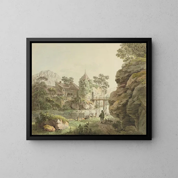 View of Zwingen Castle on the Birs - Karl Ludwig Zehender — framed artwork on a wall
