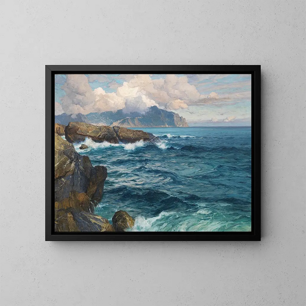 Evening Atmosphere Painting in Nervi - Karl Theodor Boehme — framed artwork on a wall