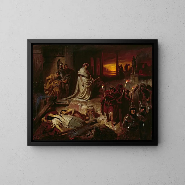 Néron sur les ruines de Rome - Karl Theodor von Piloty — framed artwork on a wall
