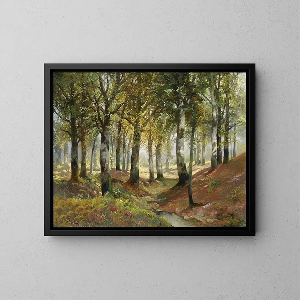 Forest landscape painting - Karl Vikas — framed artwork on a wall