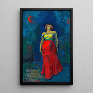 Karl Wiener - Ohne Titel Frau in gelbrotem Kleid.webp