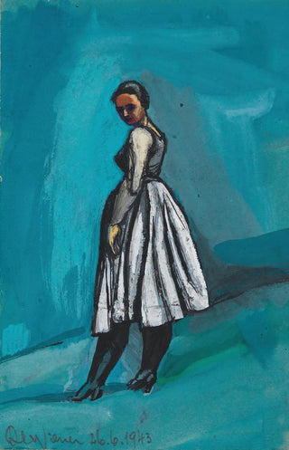 Karl Wiener - Ohne Titel Frau in weischwarzem Kleid.webp