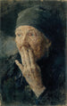 Tête d'une vieille femme avec la main à la bouche - Karoline Kubin — weergave van het kunstwerk