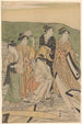 Geisha au ferry - Katsukawa Shunchō — weergave van het kunstwerk