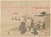 Twee vrouwen met een man die de zonsopgang over de baai van Shinagawa bekijken - Katsukawa Shunsen — weergave van het kunstwerk