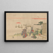 Twee vrouwen met een man die de zonsopgang over de baai van Shinagawa bekijken - Katsukawa Shunsen — ingelijst kunstwerk aan de muur