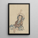 Een man die naar links is gekeerd, meerdere lagen kleding dragend, zittend, met zijn armen boven zijn hoofd, yoga beoefenend - Katsushika Hokusai — ingelijst kunstwerk aan de muur