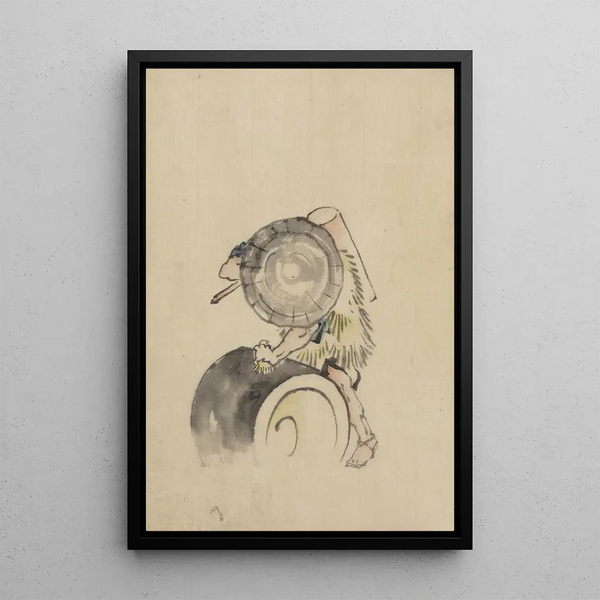Katsushika Hokusai - A man wearing a large conical hat and a straw or feather garment.webp