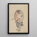 Een persoon die naar links loopt, voornamelijk verborgen door een open parasol gedragen op de schouder - Katsushika Hokusai — ingelijst kunstwerk aan de muur