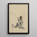 van een zittende reiziger, gekleed in een jurk, laarzen en een conisch hoed met afgeronde top, roken van een lange pijp - Katsushika Hokusai — ingelijst kunstwerk aan de muur