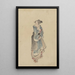 Een vrouw die naar rechts loopt, een volledig portret dat naar links is gekeerd, gekleed in een kimono en geta - Katsushika Hokusai — ingelijst kunstwerk aan de muur