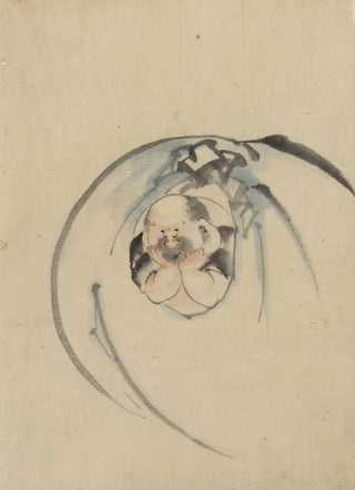 Katsushika Hokusai - Hotei the god of good fortune one of the seven lucky gods facing front with his head resting on his hands.webp