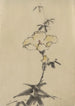 Geel bloem met knop op een steel boven de bladeren - Katsushika Hokusai — weergave van het kunstwerk