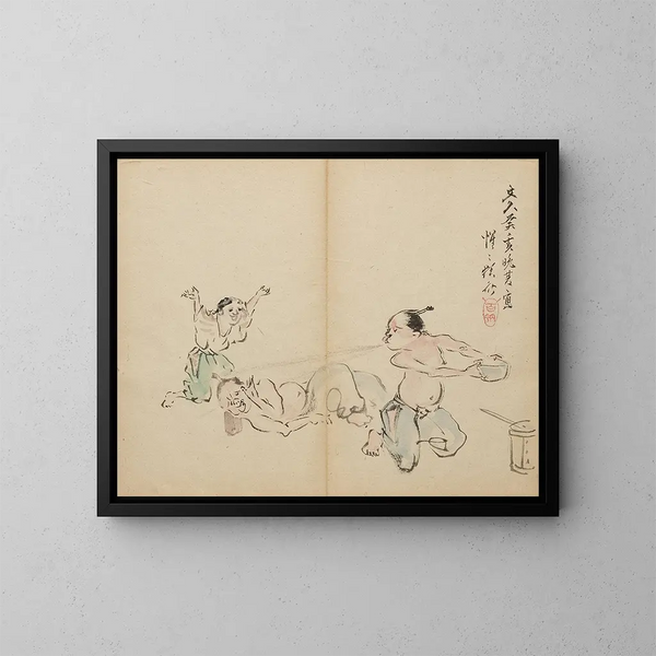 Vaporisateur frais à l'heure de la sieste - Kawanabe Kyōsai — framed artwork on a wall