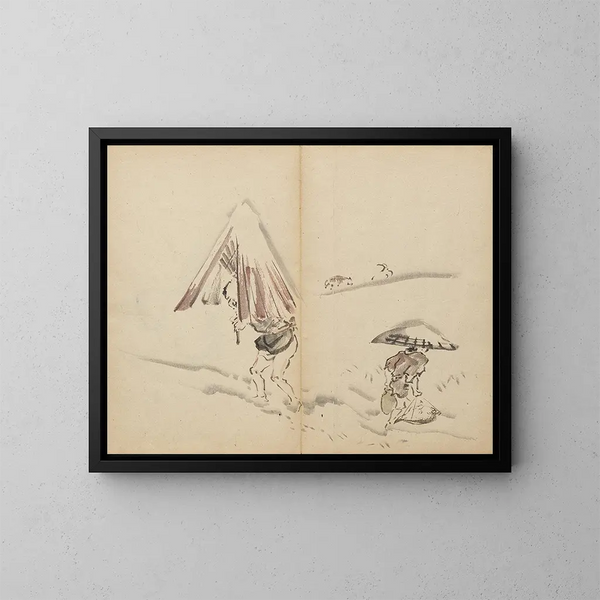 Figures dans la neige - Kawanabe Kyōsai — framed artwork on a wall