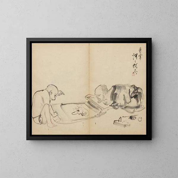 Looking at a painting - Kawanabe Kyōsai — framed artwork on a wall