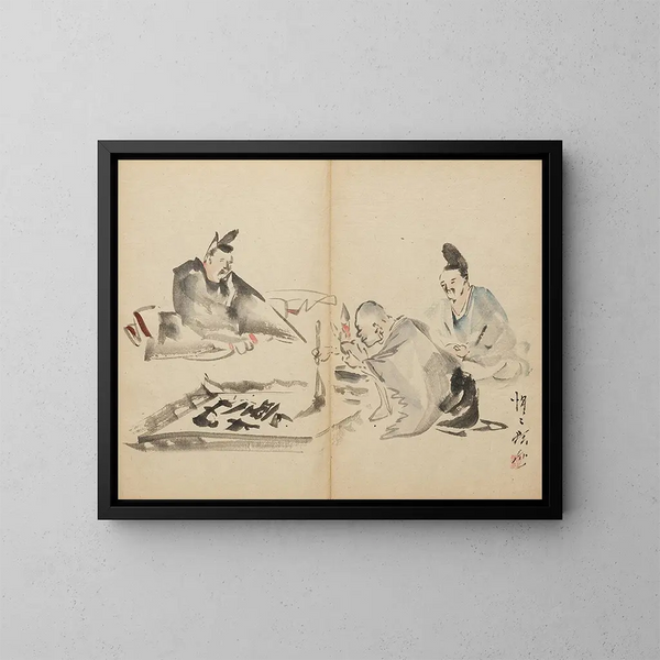 Monk with Calligraphy - Kawanabe Kyōsai — framed artwork on a wall