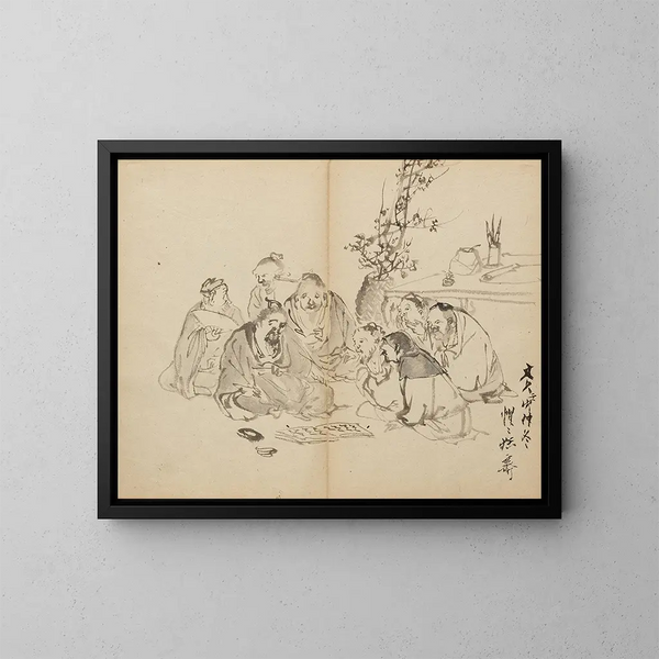 Gathering of scholars - Kawanabe Kyōsai — framed artwork on a wall