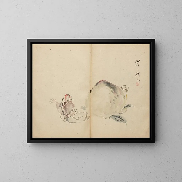 The boy fishing - Kawanabe Kyōsai — framed artwork on a wall