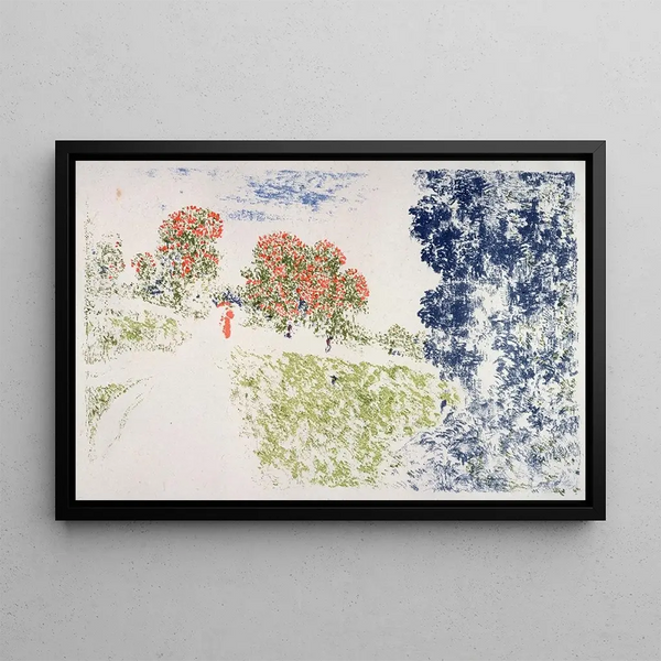 Woman in Red in a Landscape - Ker Xavier Roussel — framed artwork on a wall