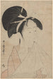 Tête de femme tenant une serviette dans sa bouche - Kitagawa Utamaro — weergave van het kunstwerk