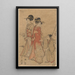 Twee vrouwen wandelend langs een beekje geleid door een jongen - Kitagawa Utamaro — ingelijst kunstwerk aan de muur