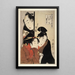 Oshichi, het meisje van de groenteboer, Kichisabur, de bediende jongen, en Dozaemon Denkichi - Kitagawa Utamaro — ingelijst kunstwerk aan de muur
