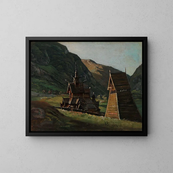 Borgund Stave Church in Lærdal - Knud Baade — framed artwork on a wall