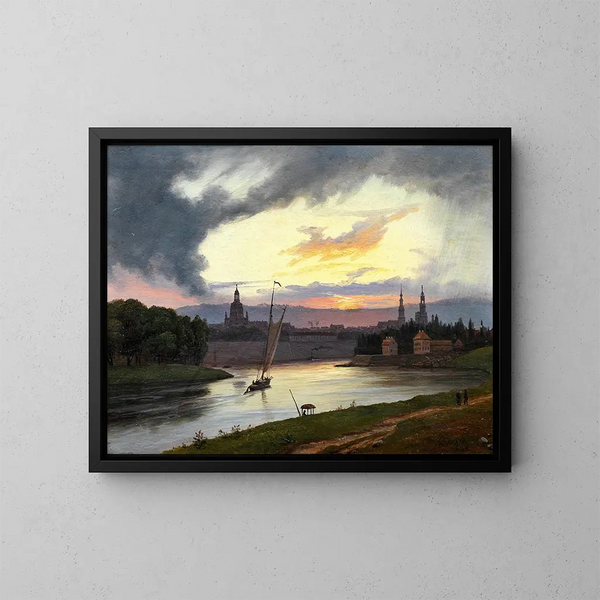 Dresden Sunset Painting - Knud Baade — framed artwork on a wall