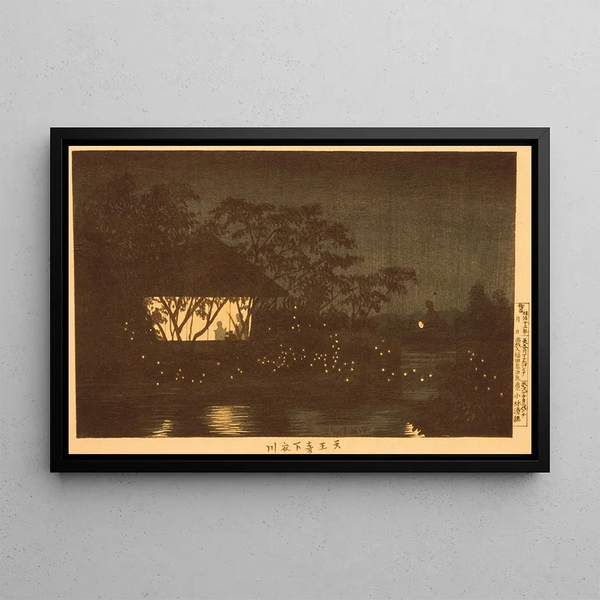 La Rivière Koromo onder de tempel Tennji - Kobayashi Kiyochika — ingelijst kunstwerk aan de muur