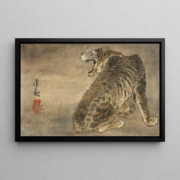 Tiger and Lightning - Kobayashi Kiyochika — framed artwork on a wall