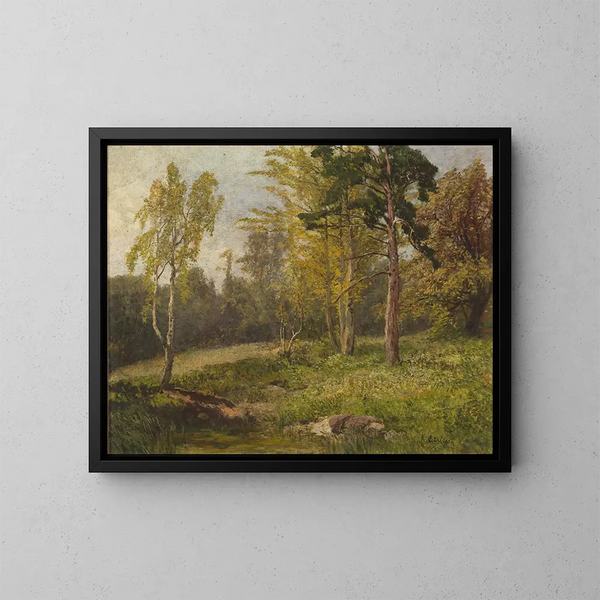 Forest landscape painting - Konrad Petrides — framed artwork on a wall