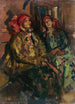 Twee jonge meisjes in boerenkostuums - Konstantin Alexeïevitch Korovine — weergave van het kunstwerk