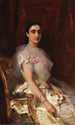 Portret van een elegante vrouw met een waaier - Konstantin Egorovich Makovsky — weergave van het kunstwerk