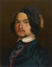Zelfportret met fluwelen hoed en gouden pompon - Konstantin Kaiser — weergave van het kunstwerk