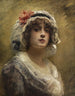 Portret van een jong meisje met een witte stoffen pet - Konstantin Makovsky — weergave van het kunstwerk