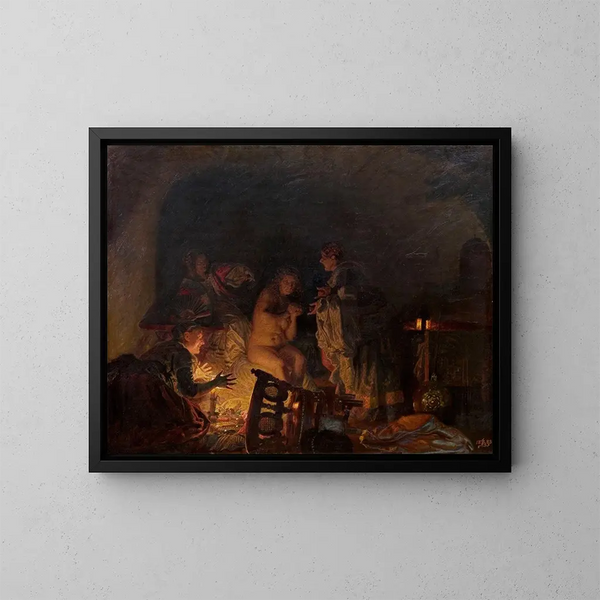 Leonora Christina undressed and searched by Queen Sofie Amalie's servants - Kristian Zahrtmann — framed artwork on a wall