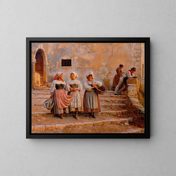 Young women transporting lime at Civita d'Antino - Kristian Zahrtmann — framed artwork on a wall